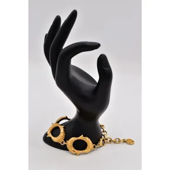 Givenchy Vintage Gold Koi Fish Link Bracelet Chunky Signed Logo Rare 1980s BinBR